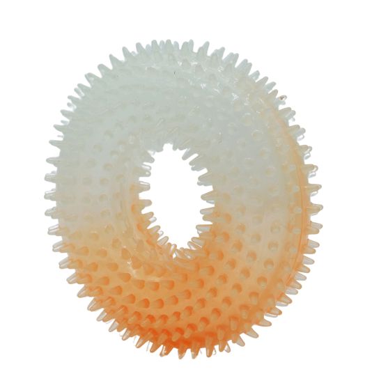 Bud'Z Luminous Rubber Dog Toy - Spiked Donut, Orange 12.5cm