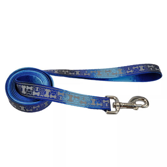 LAZER BRITE Reflective Open Design Leash Blue Multi Bone DOG 5/8inx6ft 1pc