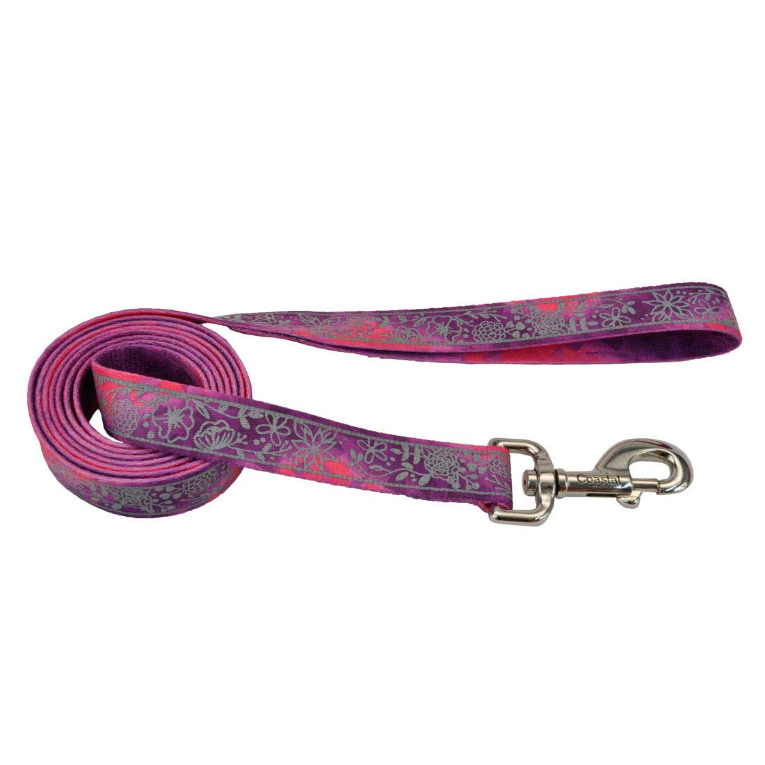 Lazer Brite Reflective Open Design Leash Pink Multi Flowers Dog 1pc 1inx6ft