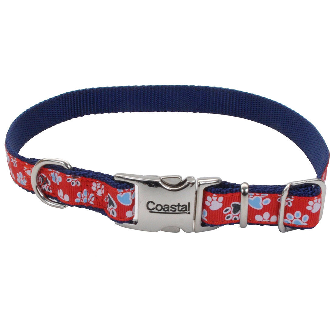 Coastal Ribbon Adjustable Dog Collar with Metal Clip Houndstooth Large