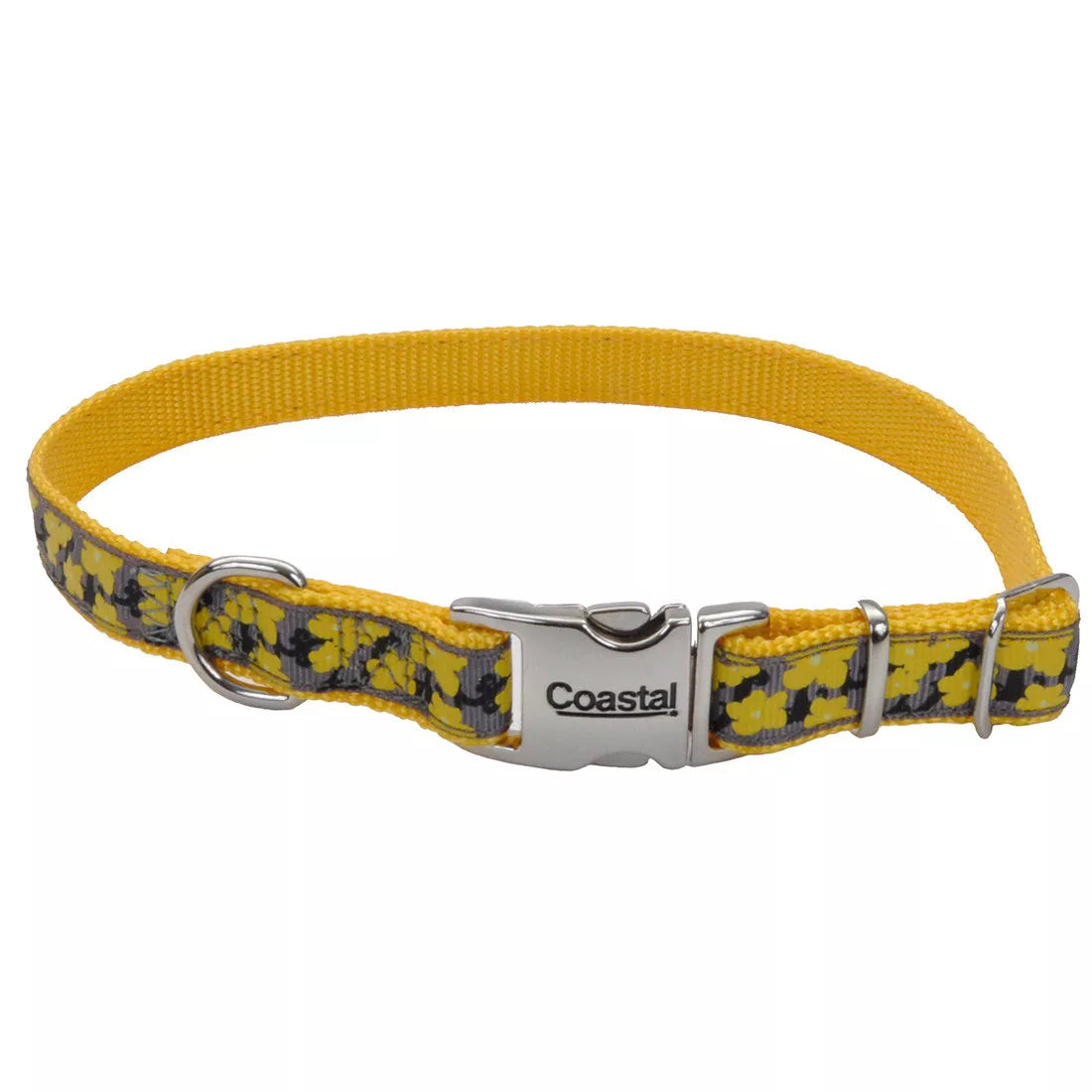 Coastal Ribbon Adjustable Dog Collar with Metal Clip Red Paw Large