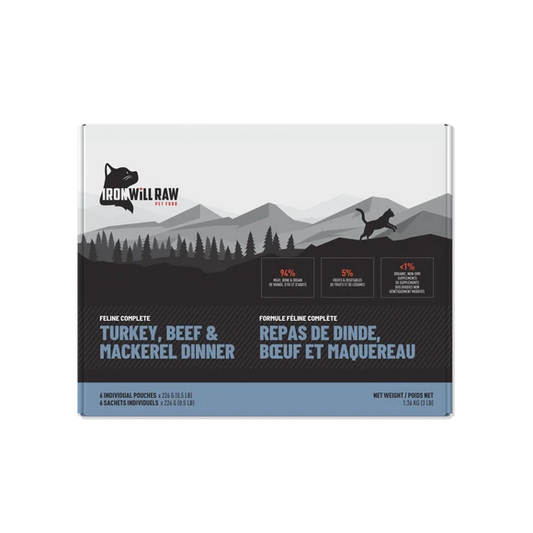 Iron Will Raw® Feline Complete™ Turkey, Beef & Mackerel Dinner Frozen Cat Food 3lb Spec Order