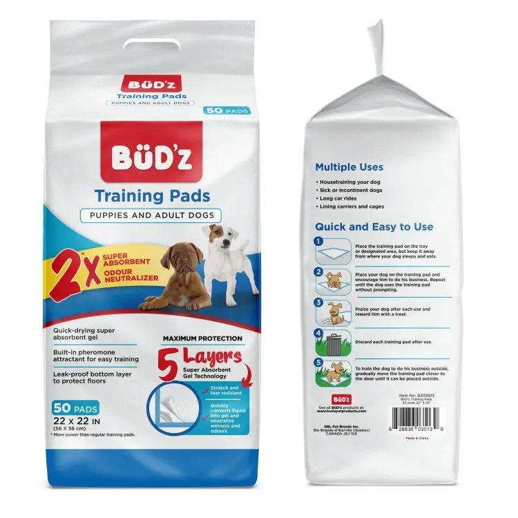 Budz Training Pads 22 x22 50 count Pee Pads Creature Comfort Pet Emporium