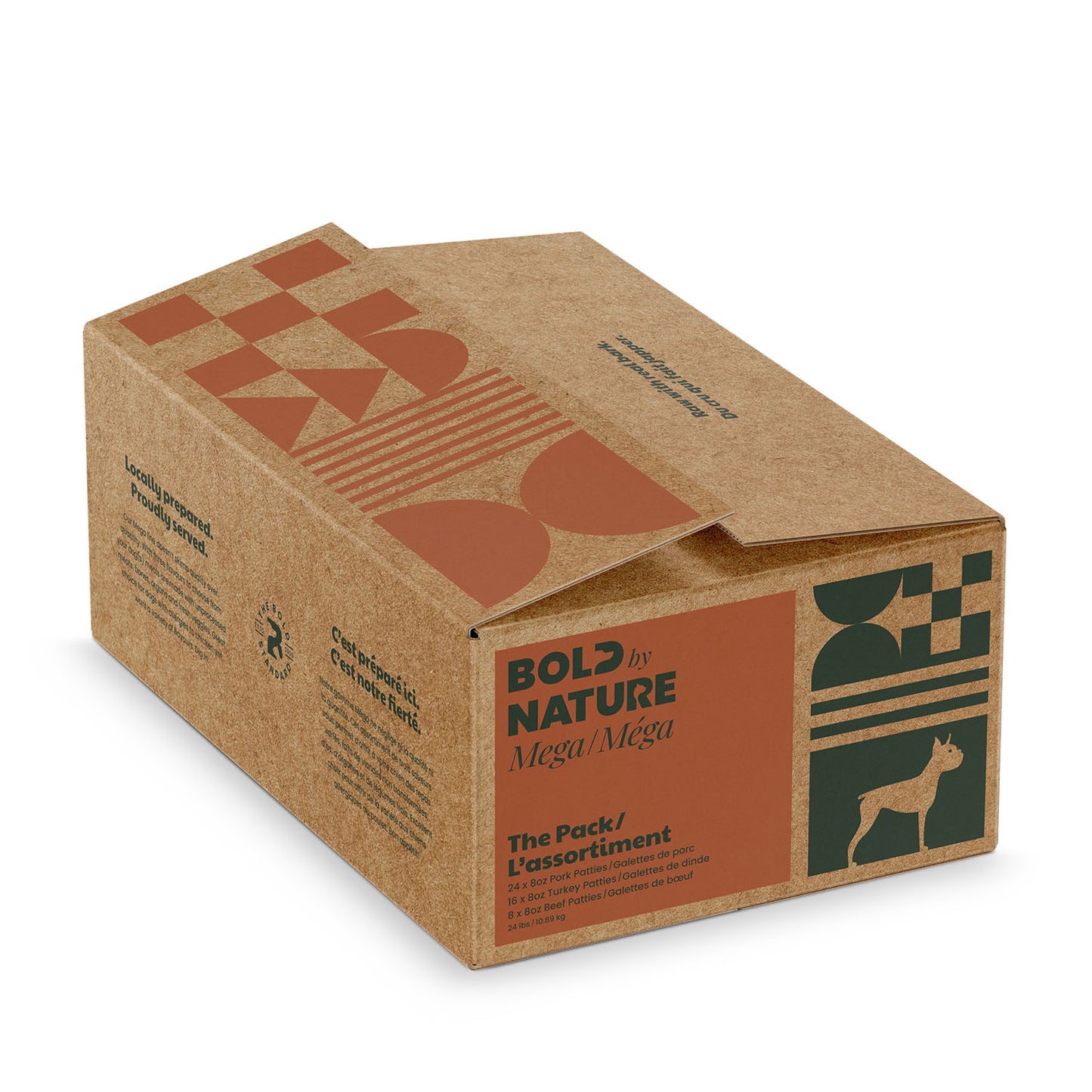 Bold By Nature Mega Dog Raw Non-Chicken Variety Pack Beef, Pork, Turkey 24lbs