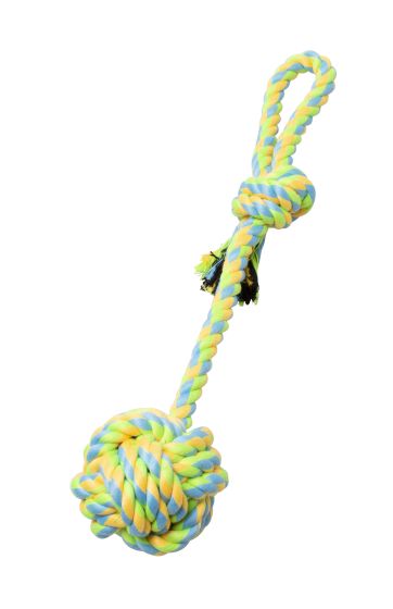 Bud'Z Rope Monkey Fist With Stem & Loop Green And Yellow Dog 7.5in
