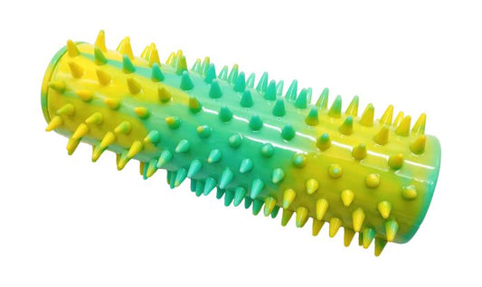 Bud'Z Rubber Toy For Dogs - Yellow And Green Spike Cylinder Dog 7in