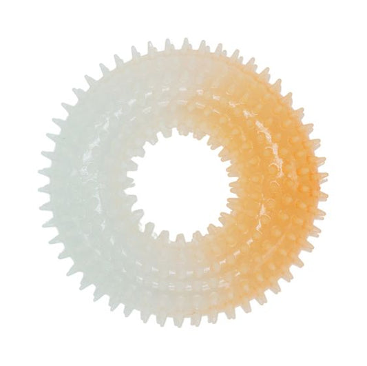 Bud'Z Luminous Rubber Dog Toy - Spiked Donut, Orange 12.5cm