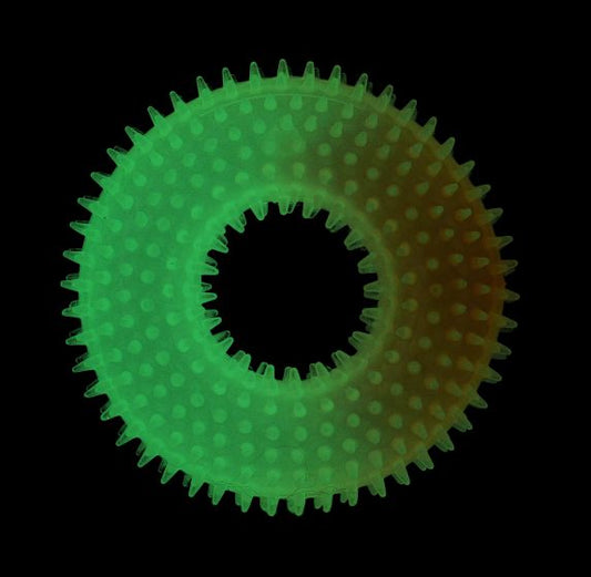 Bud'Z Luminous Rubber Dog Toy - Spiked Donut, Orange 12.5cm