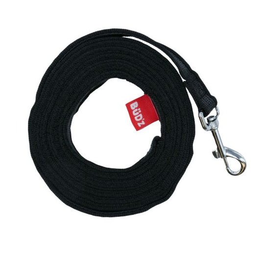 Bud'Z Long Training Leash With Anti-Slip Strips Black 15'x1in