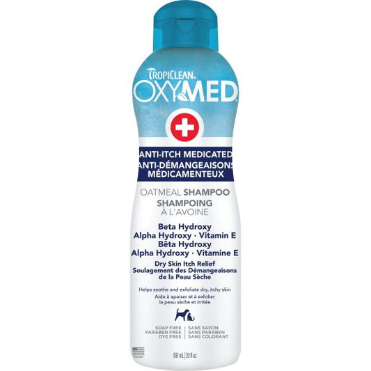 Tropiclean Oxymed Medicated Anti-Itch Pet Shampoo, Oatmeal For Allergy Relief 20oz