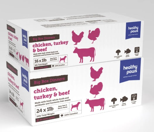 Healthy Paws Complete Dog Big Box Dinner Variety Chick/Turk/Beef 16LB