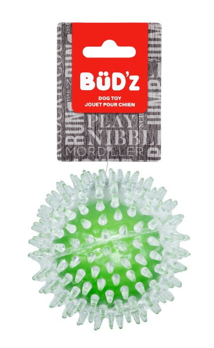 Bud'Z Rubber Dog Toy - Transparent Spiked Ball, Green