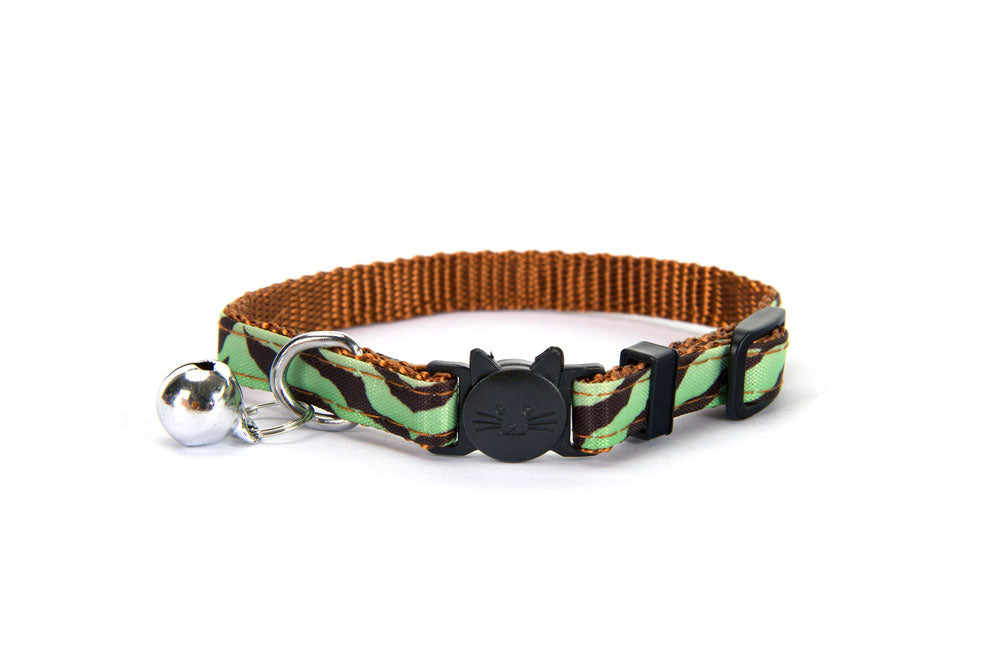 Simons Break Away Cat Collar Green Leopard 7-11"