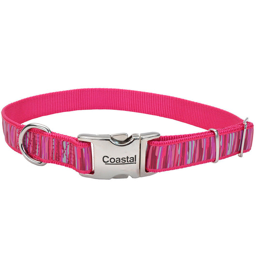 Coastal Ribbon Adjustable Dog Collar with Metal Clip Pink Flamingo XS