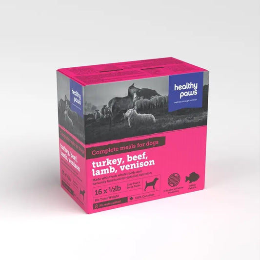 Healthy Paws Dog Variety Pack - Turkey, Lamb, Beef, Venison - 8lb