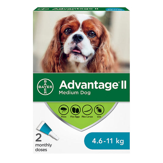 Advantage ll For Dogs Medium 4.6kg-11kg (2 monthly doses)