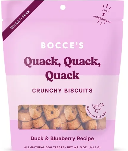 Bocce's Quack Quack Quack Duck & Blueberry Recipe Crunchy Biscuits SALE
