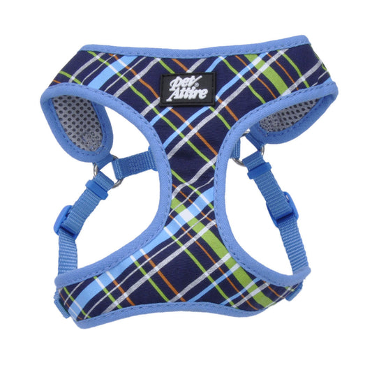 Coastal Ribbon Adjustable Dog Harness Navy Blue Plaid Medium