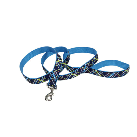 Coastal Ribbon Pet Attire Leash Blue Plaid Leash 5/8 x 6'