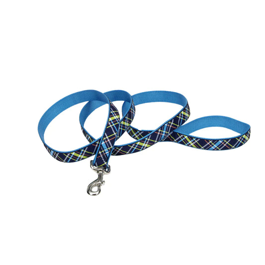 Coastal Ribbon Pet Attire Leash Navy Blue Plaid Leash 1"x6'