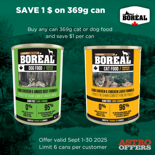 $1.00 OFF any 13oz (369g) can of Boreal Wet Dog Food!
