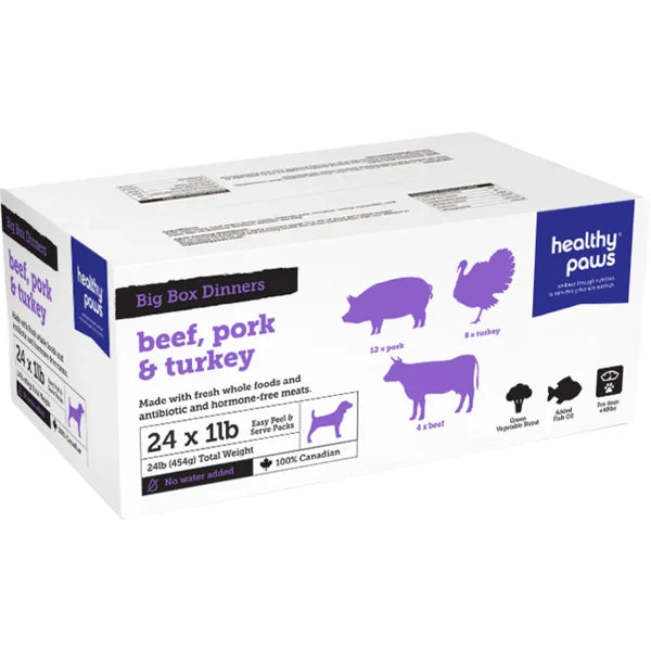 Healthy Paws Big Box Dinner Variety  - Pork/Turkey/Beef 24 x 1 lb