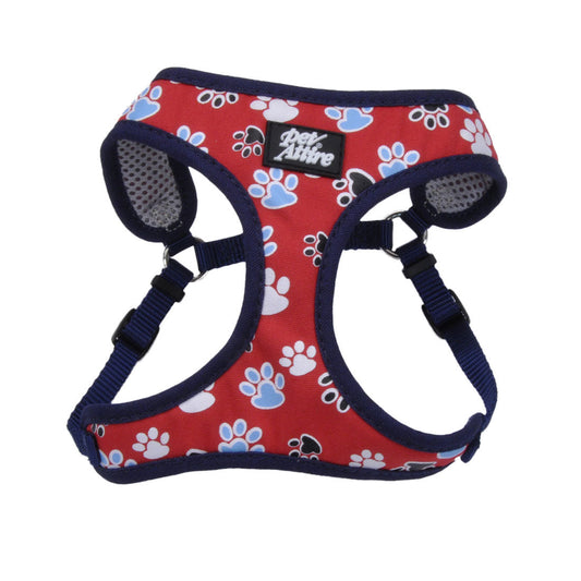 Coastal Ribbon Adjustable Dog Harness Red with Paws Small