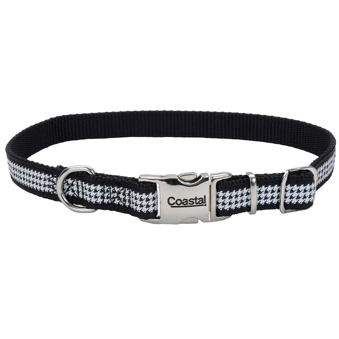 Coastal Ribbon Adjustable Dog Collar with Metal Clip Houndstooth XS