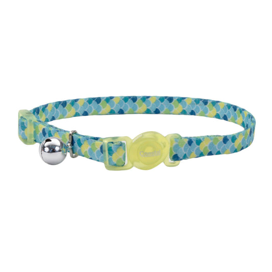 Coastal Safe Cat Fashion Adjustable Breakaway Collar Lime Fish Scales