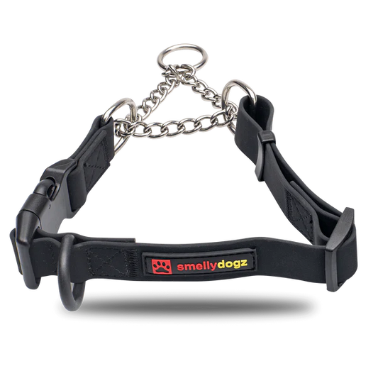 SmellyDogz Waterproof Martingale Collar Black Small 14"-16" - 3/4" SALE