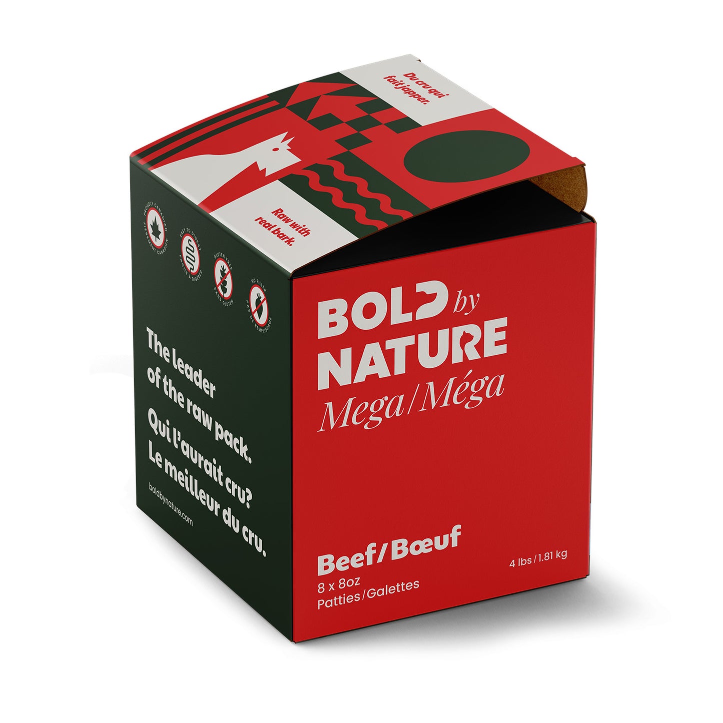 Bold By Nature Mega Dog Raw Beef Dinner 4lb Patties