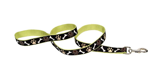 Coastal Ribbon Pet Attire Leash Brown Paws and Bones Leash 5/8 x 6'