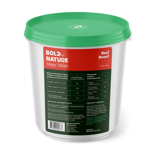 Bold By Nature Mega Dog Raw Beef Dinner 4lb Tub